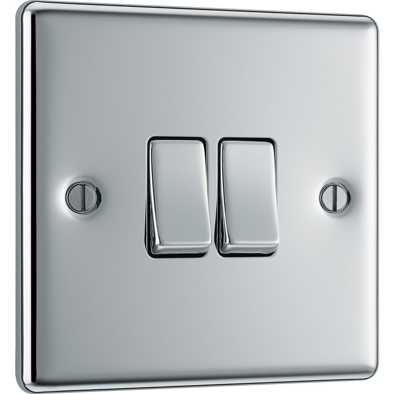 BG Polished Chrome 10A Switch 2 Gang 2 Way