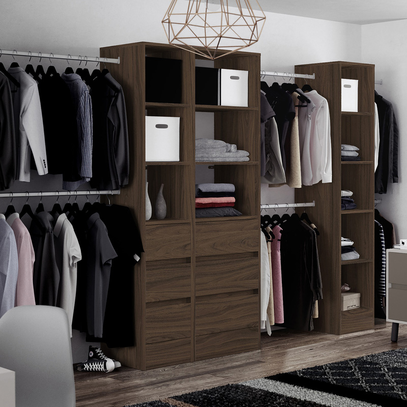 Spacepro 3 Drawer Tower Unit with 1 Hanger Bar Walnut 2100 x 450 x 500mm