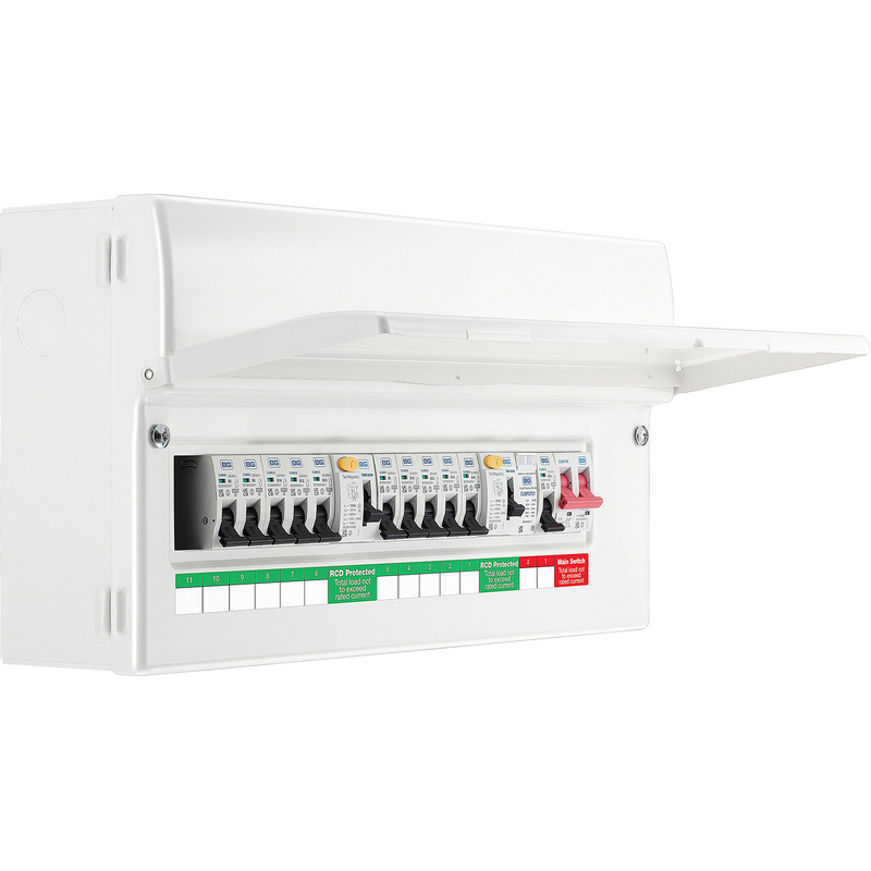 BG Metal 18th Edition Dual 80A RCD Type A + 10 MCBs + SPD Consumer Unit 11 Way