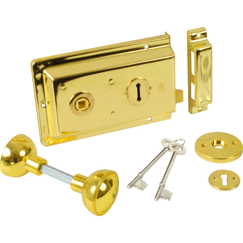 Rim Lock with Handles Electro Brass