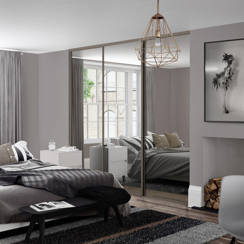 Spacepro Classic 3 Door Sliding Wardrobe Kit Stone Grey Framed Mirror 1760 x 2260mm