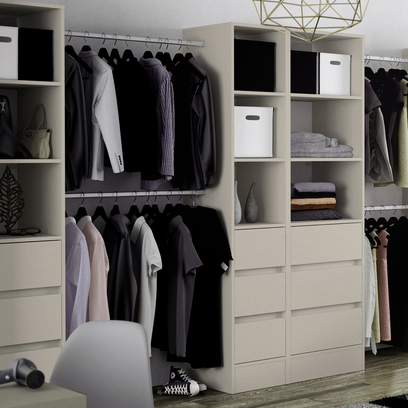 Spacepro 3 Drawer Tower Unit with 1 Hanger Bar Cashmere 2100 x 450 x 500mm