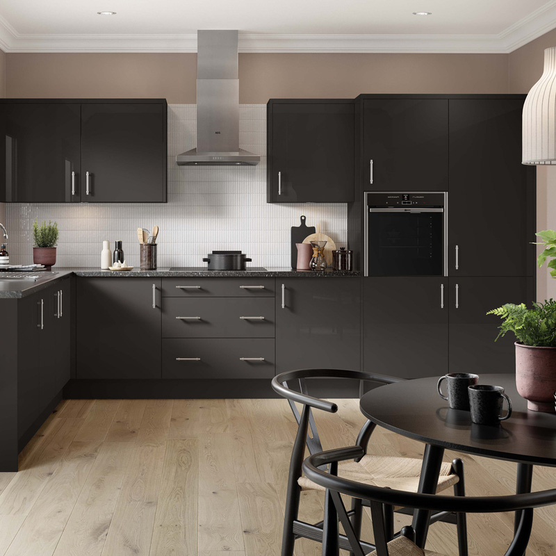 Kitchen Kit Ready Made Slab Kitchen Cabinet Base Blind Corner Unit Super Gloss Graphite 800mm