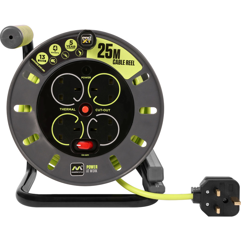 Masterplug Pro XT 4 Socket 13A Open Cable Reel 25m 240V