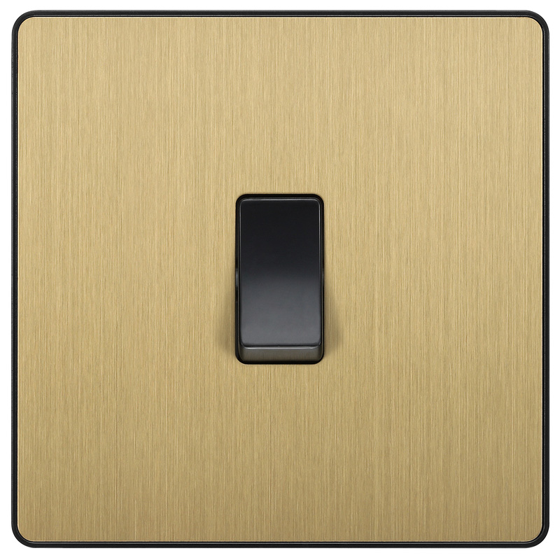 BG Evolve Brushed Brass (Black Ins) Single Intermediate Light Switch, 20A 16Ax