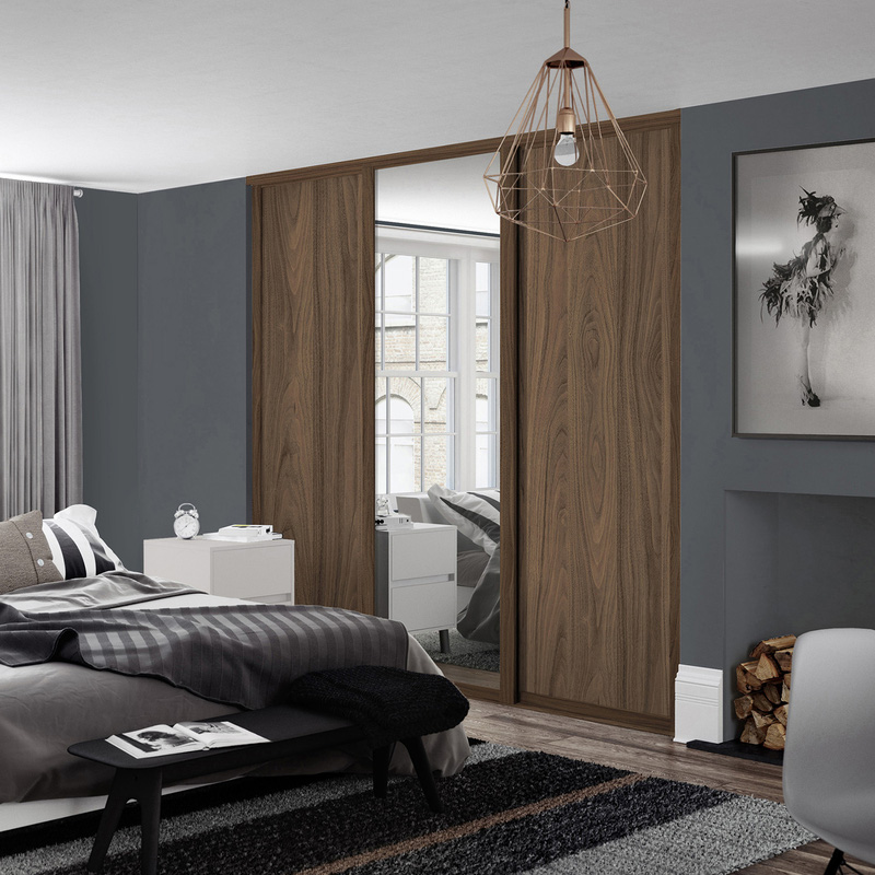 Spacepro Shaker 3 Door Sliding Wardrobe Kit Walnut and Mirror 2592 x 2260mm