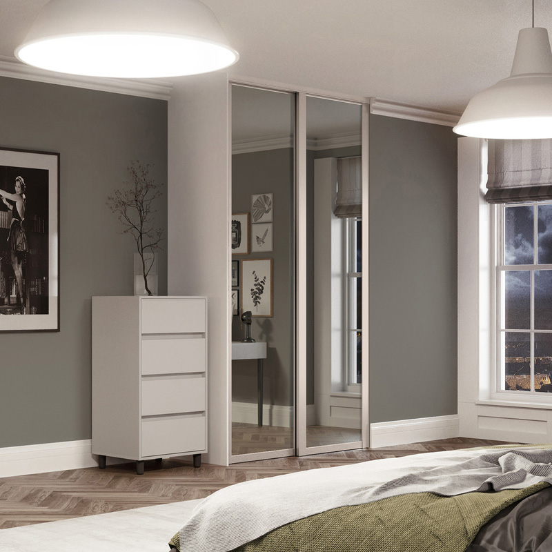 Spacepro Shaker 2 Door Sliding Wardrobe Kit Cashmere Framed Mirror 1145 x 2260mm