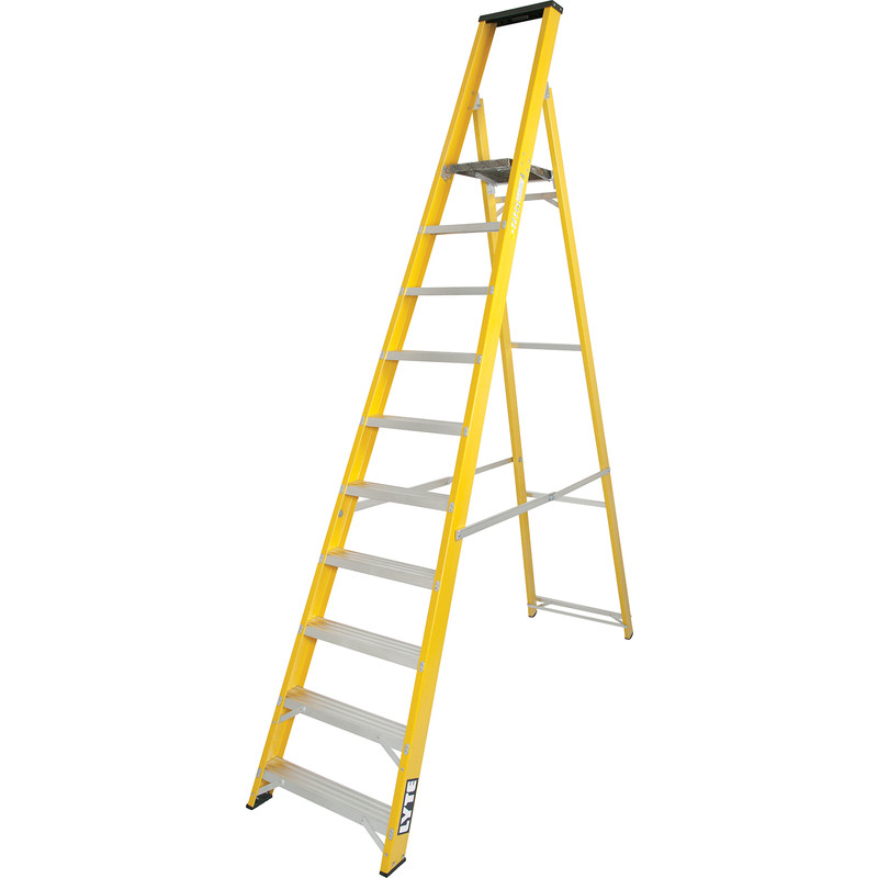 Lyte Heavy Duty Fibreglass Platform Step Ladder 10 Tread, Closed Length 3.00m