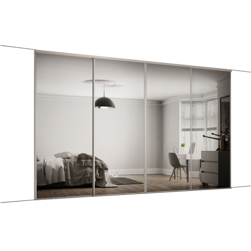 Spacepro Classic 4 Door Sliding Wardrobe Kit Cashmere Framed Mirror 3586 x 2260mm