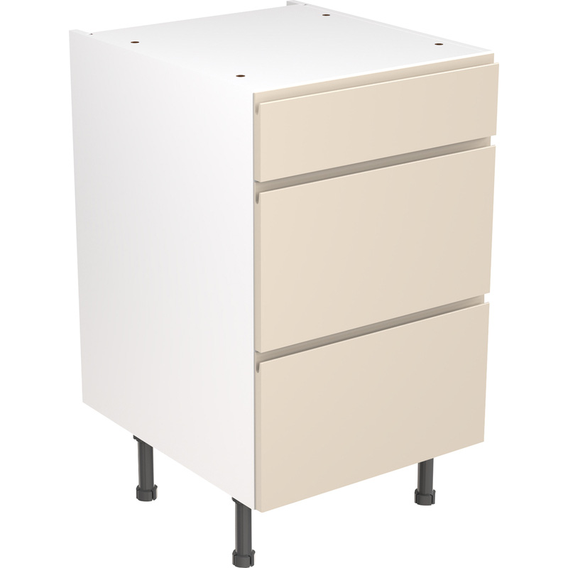 Kitchen Kit Flatpack J-Pull Kitchen Cabinet Base 3 Drawer Unit Super Gloss Cashmere 500mm