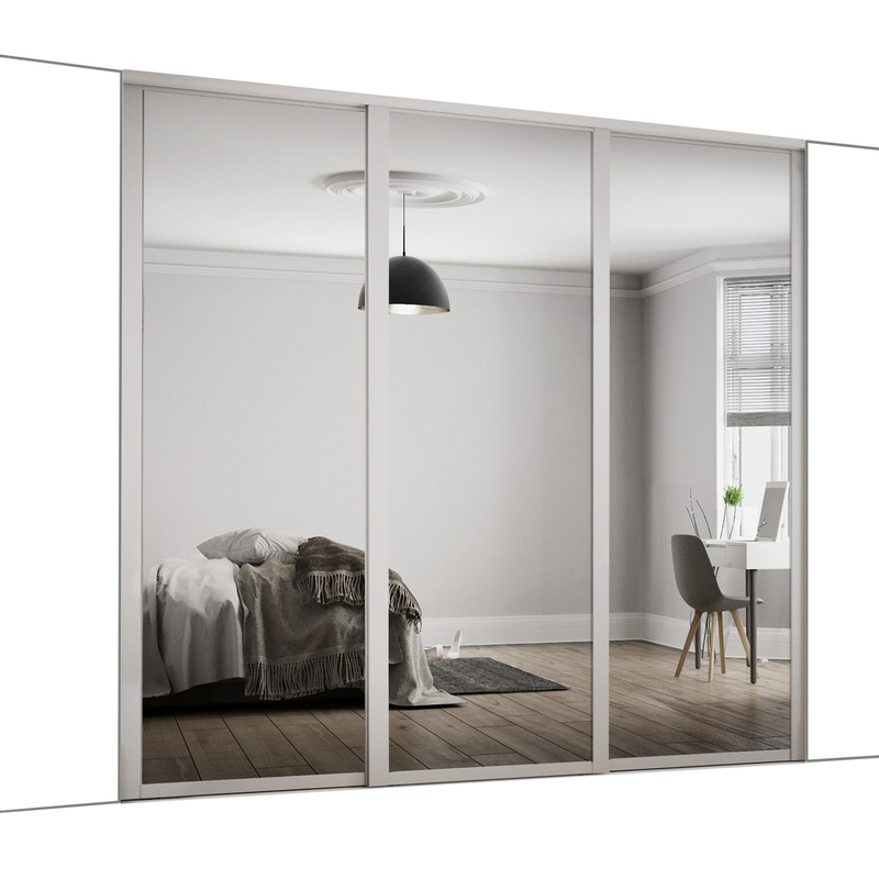 Spacepro Shaker 3 Door Sliding Wardrobe Kit Dove Grey Framed Mirror 1680 x 2260mm