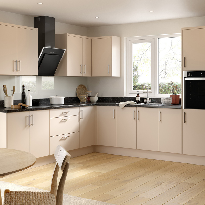 Kitchen Kit Flatpack Slab Kitchen Cabinet Pull Out Base Blind Corner Unit Super Gloss Cashmere 1000mm Left Hand