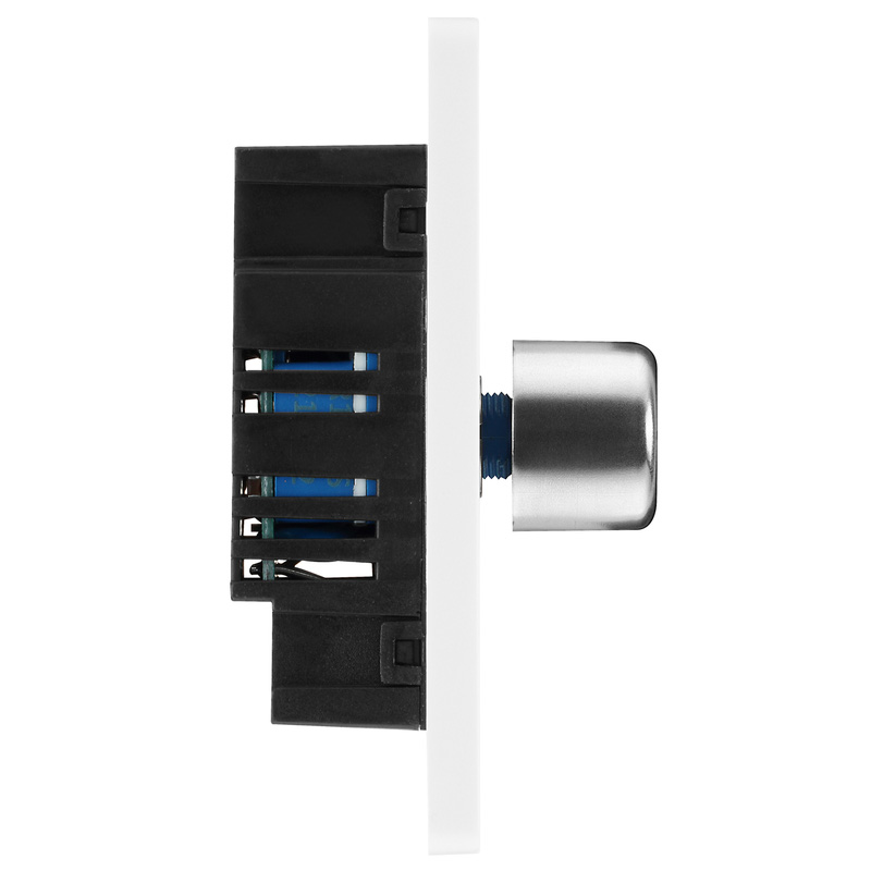 BG Evolve Brushed Steel (White Ins) Trailing Edge Led 200W Single Dimmer Switch, 2-Way Push On/Off