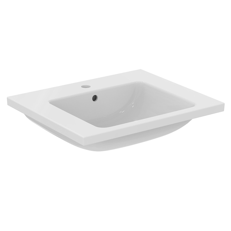 Ideal Standard i.life B Double Drawer Wall Hung Unit with Basin Matt White 600mm with Brushed Chrome Handles