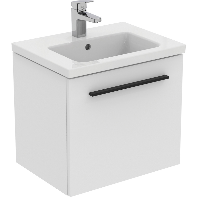 Ideal Standard i.life S Compact Wall Hung Vanity Unit with Basin Matt White 500mm with Matt Black Handle
