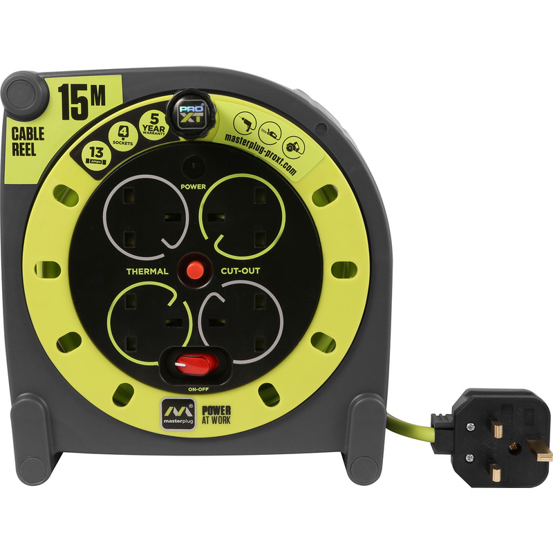 Masterplug Pro XT 4 Socket 13A Case Cable Reel 15m 240V
