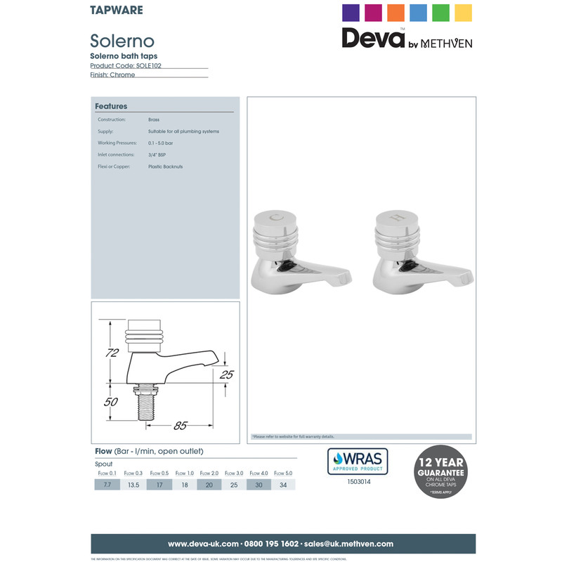 Deva Solerno Taps Bath Pillar