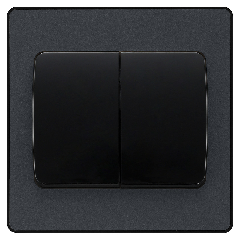 BG Evolve Matt Grey (Black Ins) Double Light Switch, 20A 16Ax, 2 Way, Wide Rocker