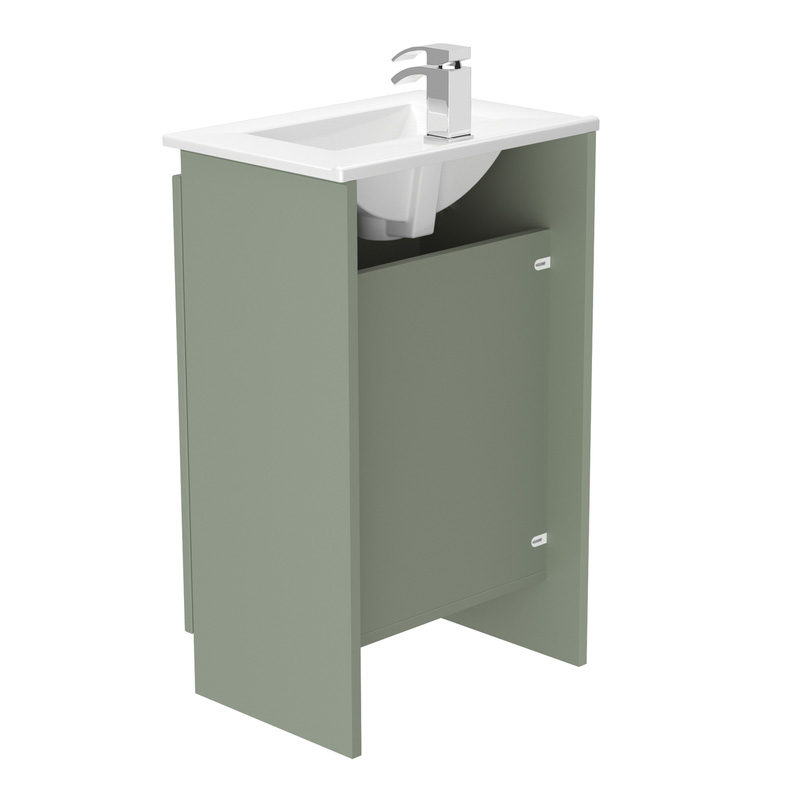 Newland Double Door Slimline Floor Standing Vanity Unit With Basin Sage Green 500mm