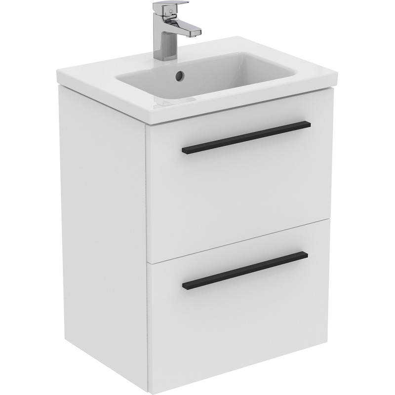Ideal Standard i.life S Compact Wall Hung Vanity Unit with Basin Matt White 500mm with Matt Black Handles