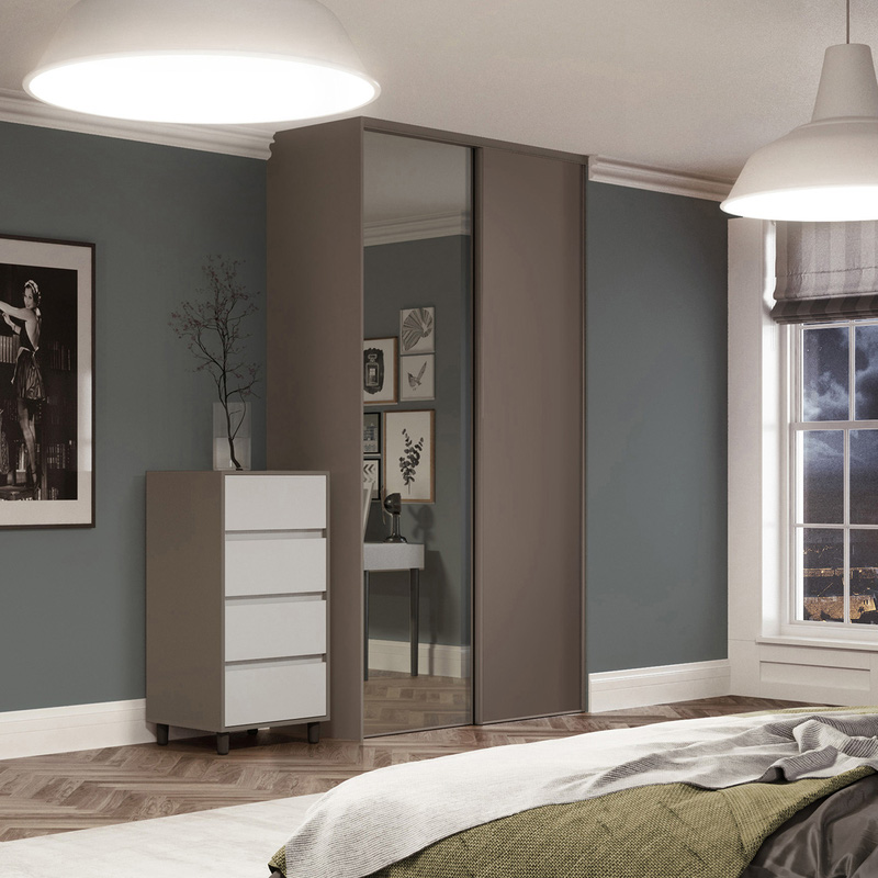 Spacepro Classic 2 Door Sliding Wardrobe Kit Stone Grey and Mirror 1185 x 2260mm