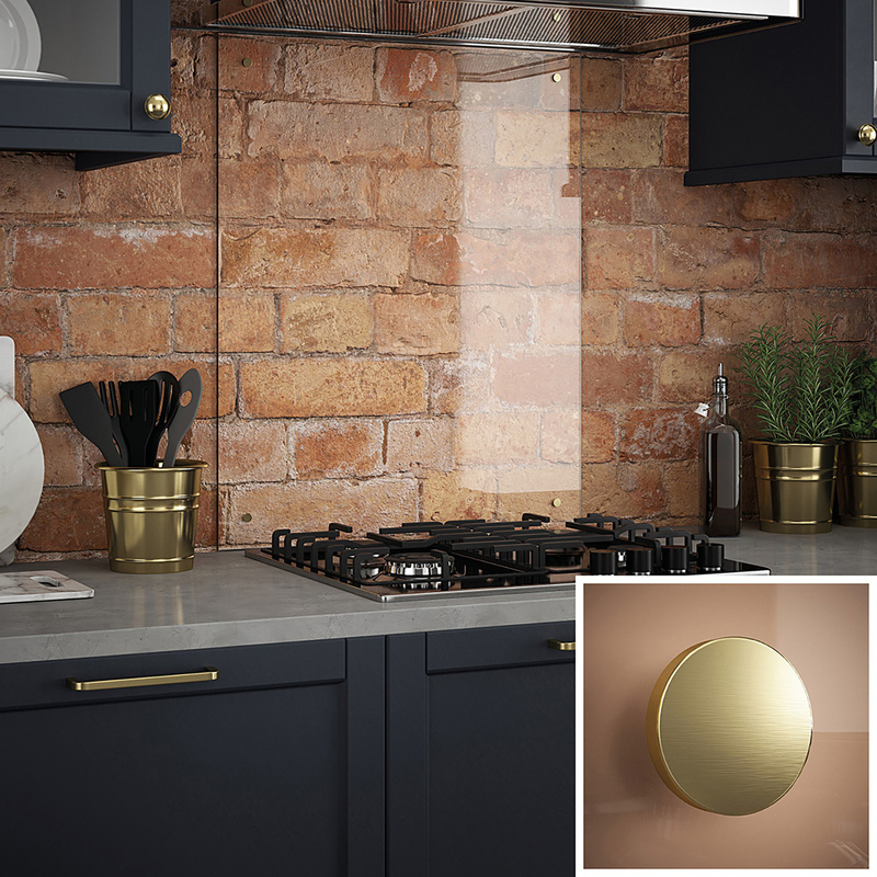 Splashback Clear Glass Splashback with Brushed Brass Caps 600 x 750mm