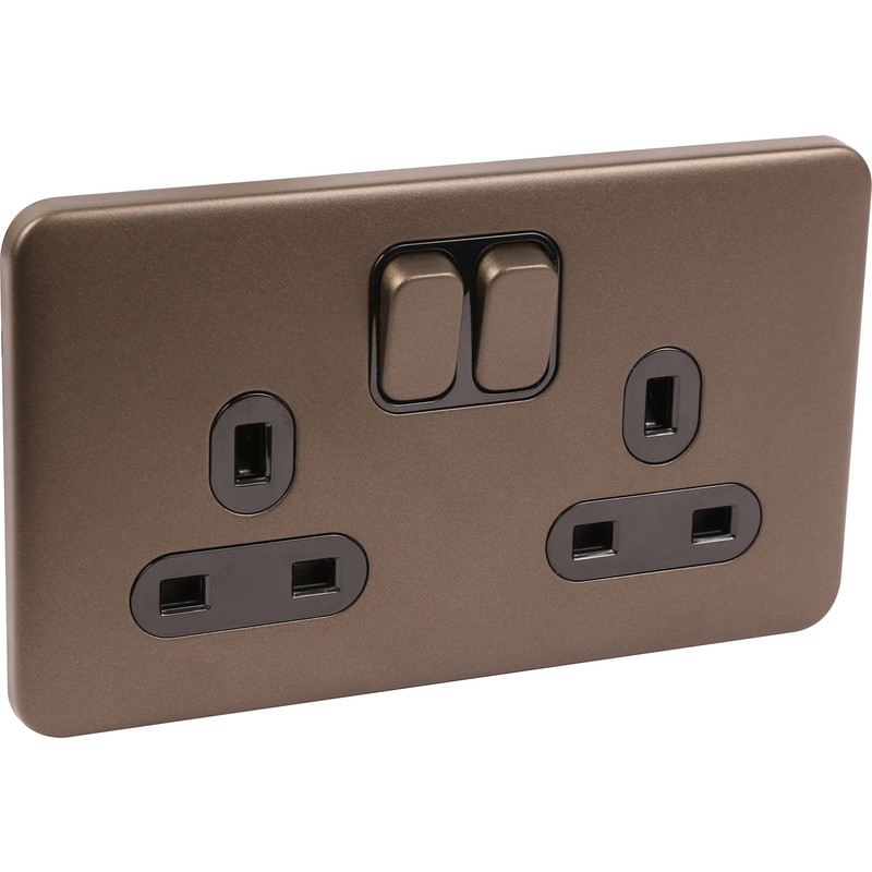 Schneider Electric Lisse Mocha Bronze Screwless 13A Switched Socket 2 Gang
