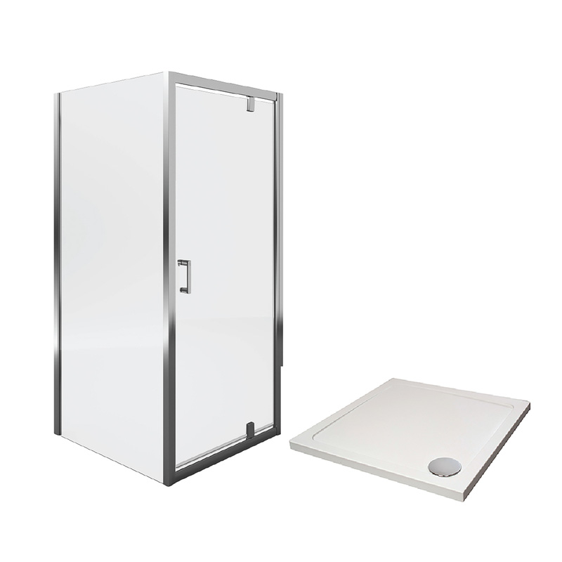 Aqualux Framed 6mm Pivot Door & Side Panel Shower Enclosure with Tray and Waste Kit 800x800mm