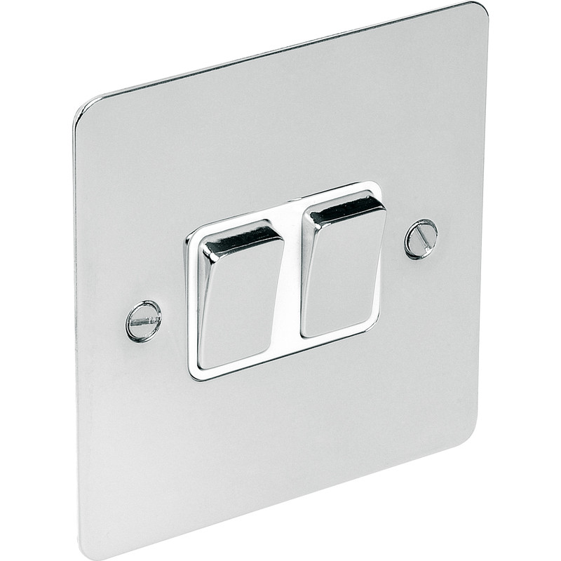 Flat Plate Polished Chrome 10A Switch 2 Gang 2 Way
