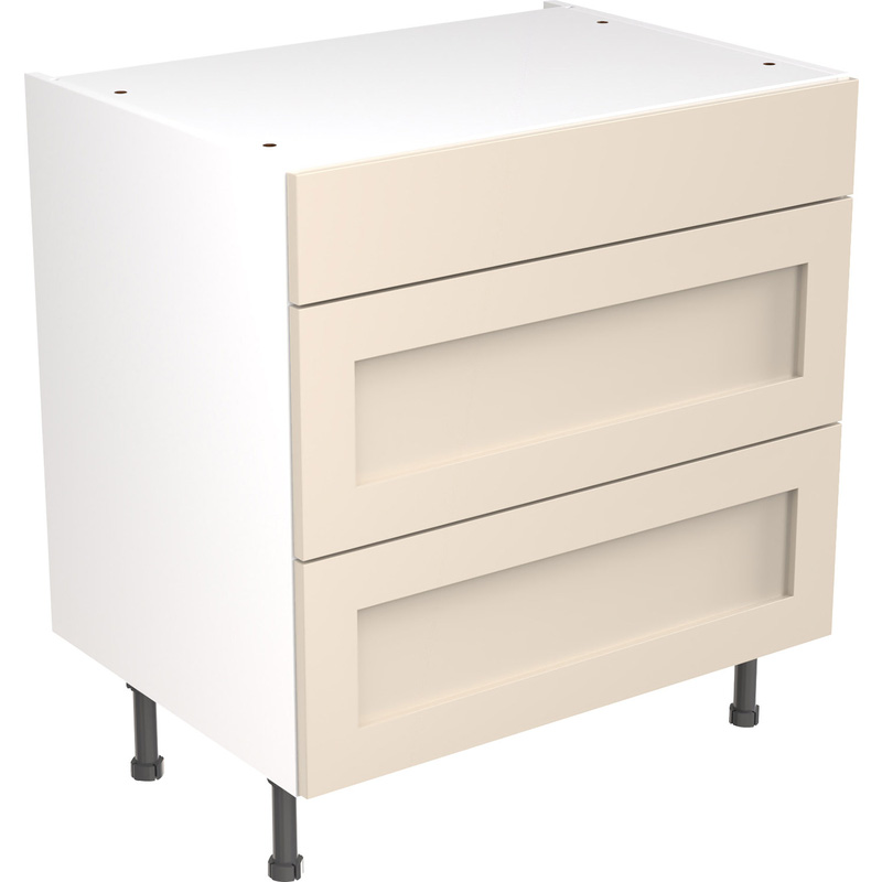 Kitchen Kit Ready Made Shaker Kitchen Cabinet Base 3 Drawer Unit Ultra Matt Cashmere 800mm