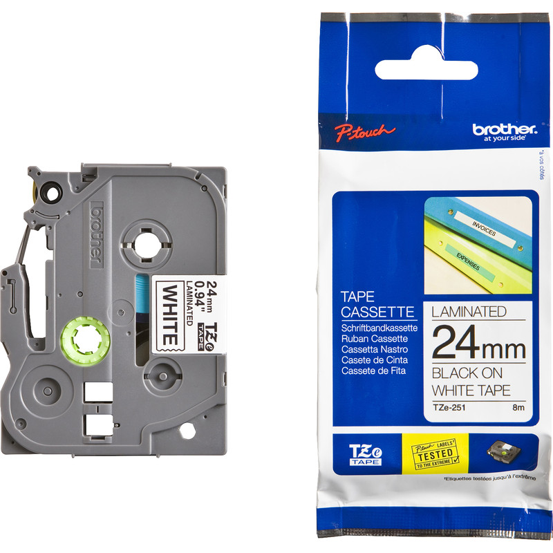 Brother Printer Tape Cartridge TZE251 24mm Black On White x 8m