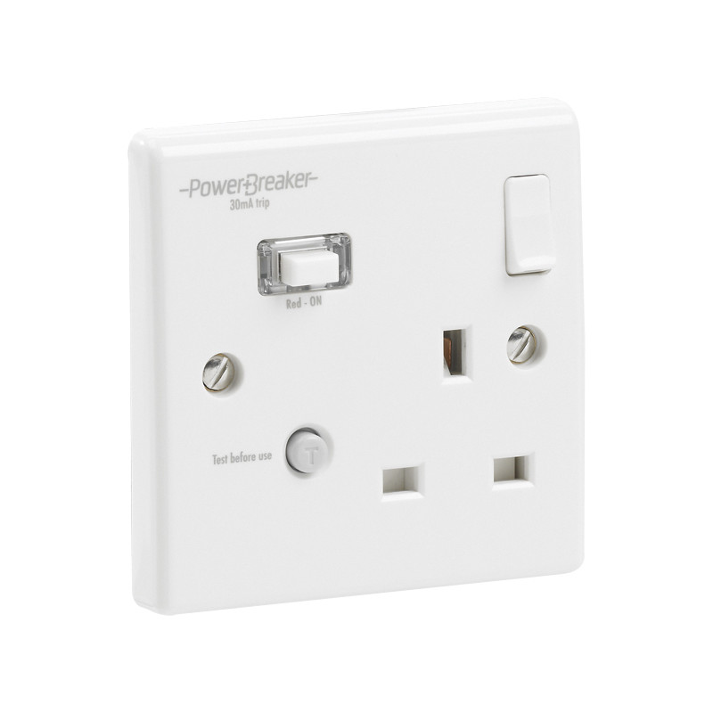 RCD Switched Socket White 1 Gang 13A 30mA