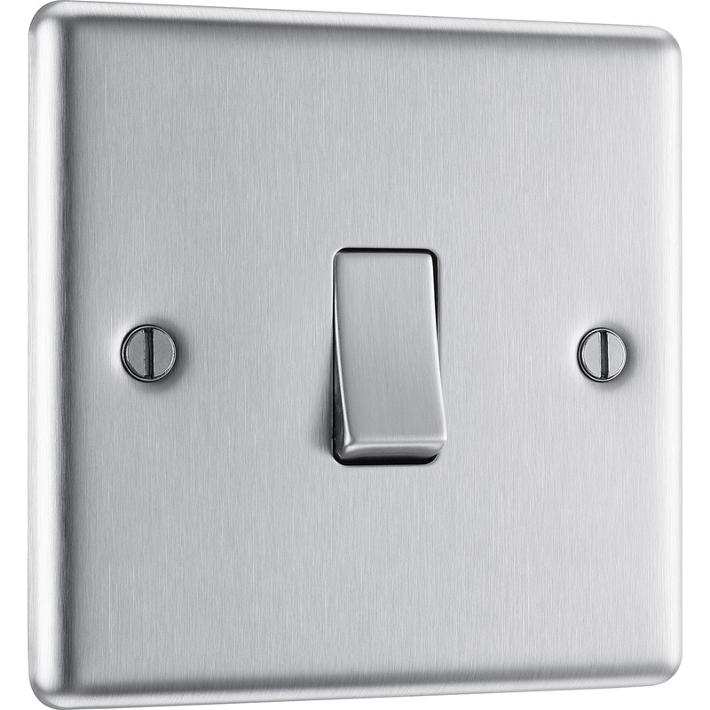 BG Brushed Steel 10A Switch 1 Gang Intermediate