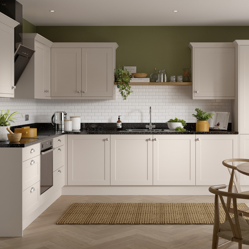 Kitchen Kit Flatpack Shaker Kitchen Cabinet Pull Out Tall Larder Unit Ultra Matt Cashmere 300mm