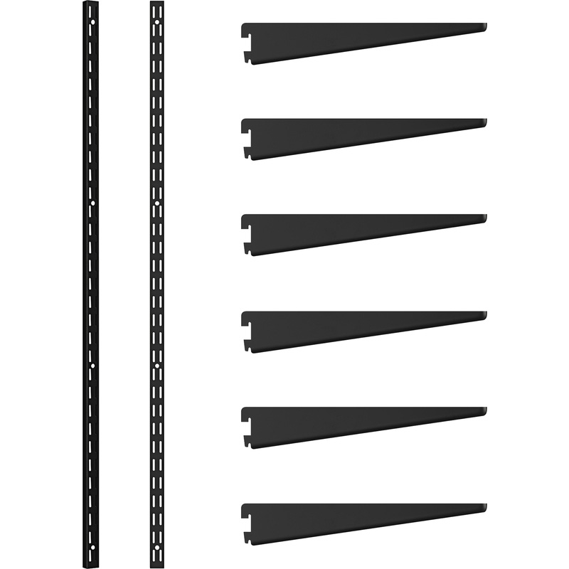 Rothley Matt Black Twin Slot Shelving Kit 1980mm Uprights (x2) & 220mm Brackets (x6)