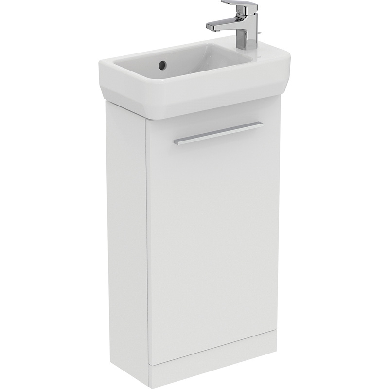 Ideal Standard i.life S Compact Cloakroom Wall Hung Vanity Unit with Basin Matt White 410mm with Brushed Chrome Handle