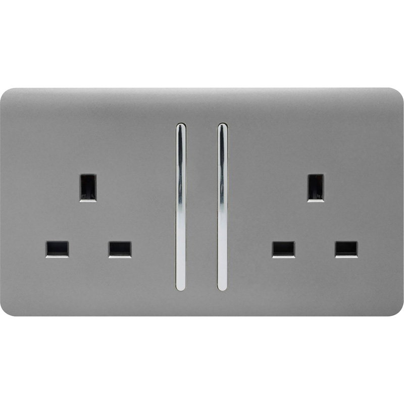 Trendiswitch Light Grey 2 Gang 13 Amp Switched Socket 2 Gang