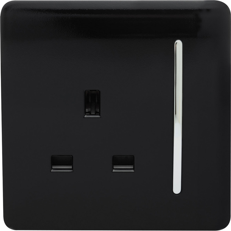 Trendiswitch Matt Black 1 Gang 13 Amp Switched Socket 1 Gang