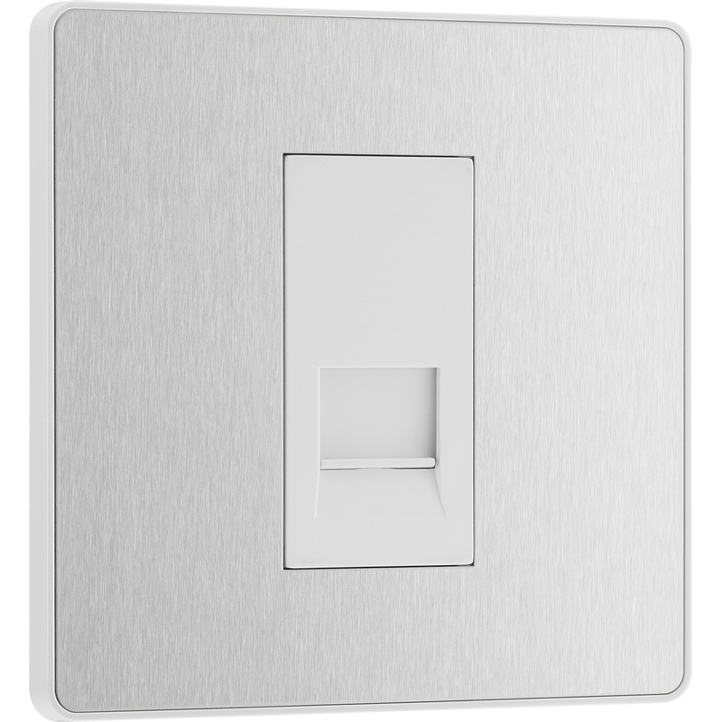 BG Evolve Brushed Steel (White Ins) Single Master Telephone Socket