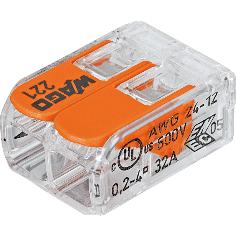 Wago 221 2 Way Compact Lever Connectors 0.14 to 4mm²