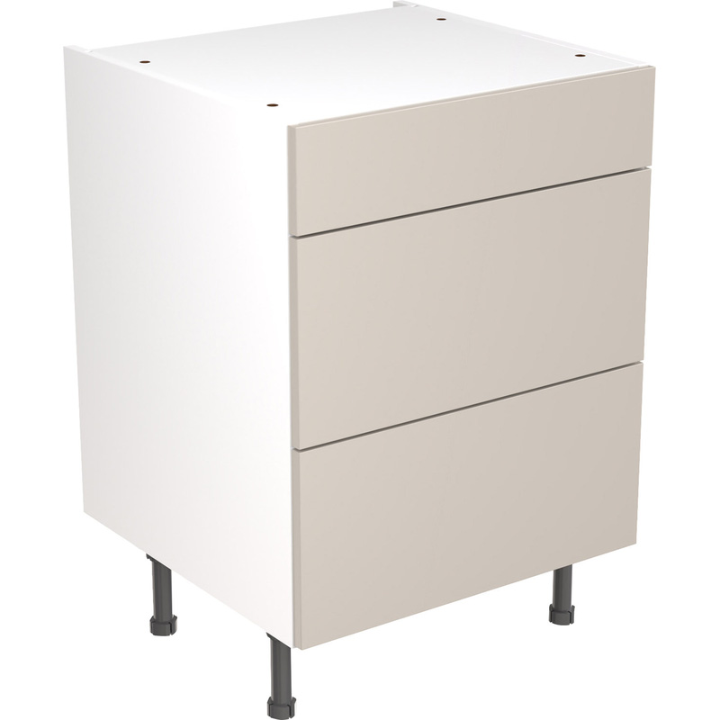 Kitchen Kit Ready Made Slab Kitchen Cabinet Base 3 Drawer Unit Super Gloss Light Grey 600mm