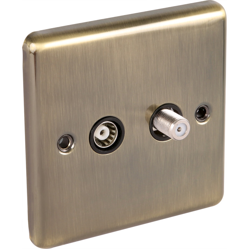 Antique Brass TV Point TV/Satellite 1 Gang