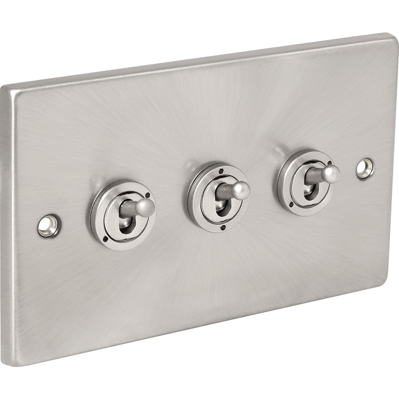 Click Deco Satin Chrome Toggle Switch 10A 3 Gang 2 Way