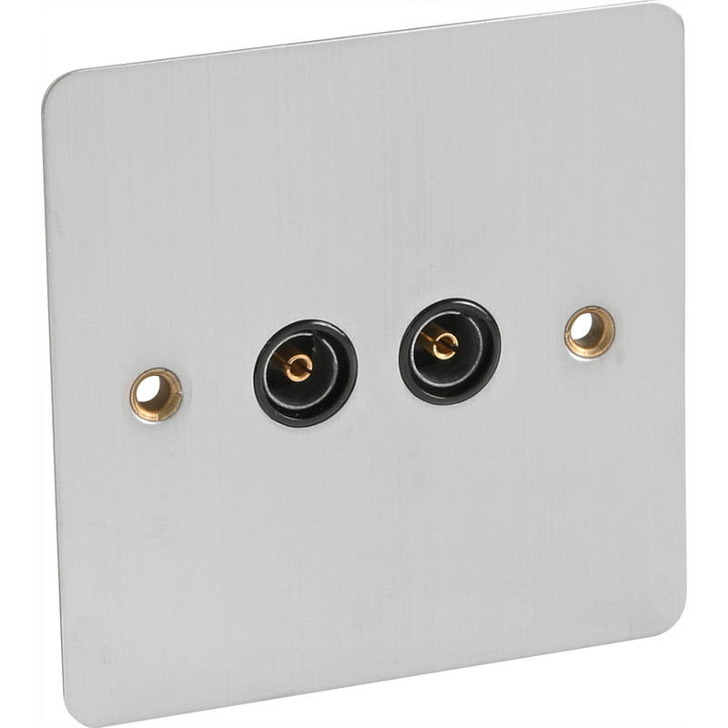 Flat Plate Satin Chrome TV Socket Outlet Twin