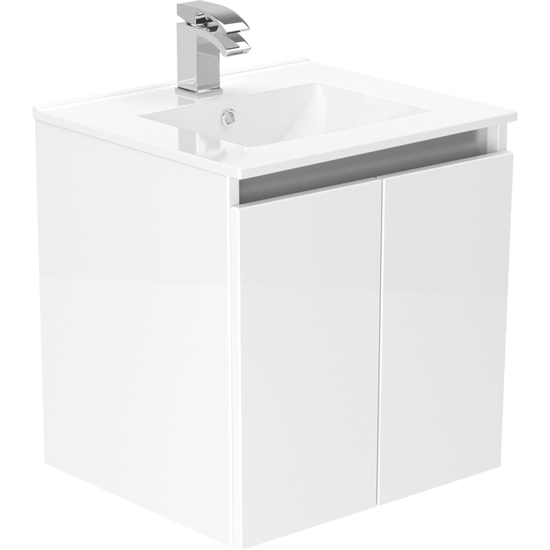 Newland Double Door Wall Hung Vanity Unit With Basin White Gloss 500mm
