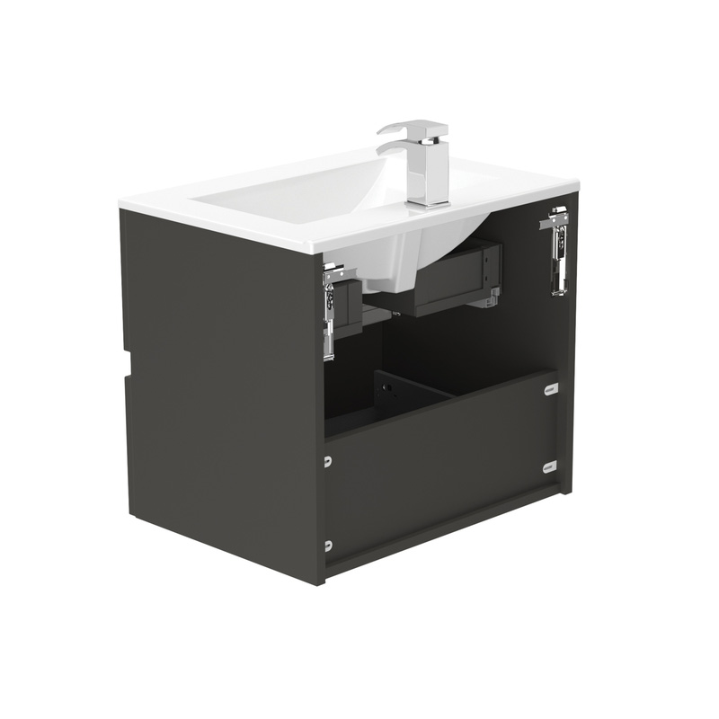 Newland Double Drawer Wall Hung Vanity Unit With Basin Midnight Mist 600mm