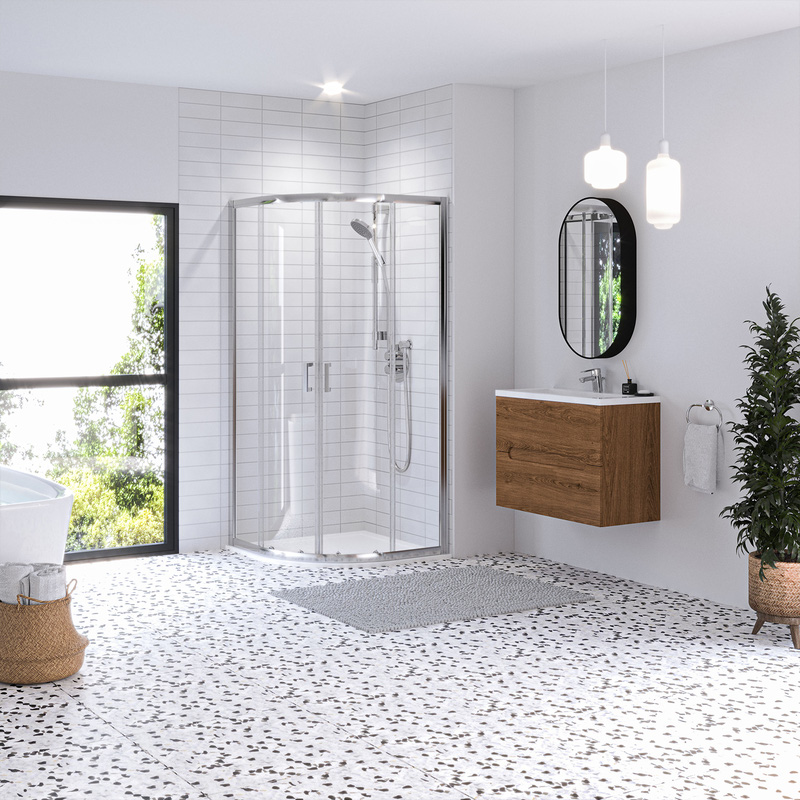 Aqualux Framed 8mm 2 Door Quadrant Shower Enclosure with Tray and Waste Kit 800x800mm