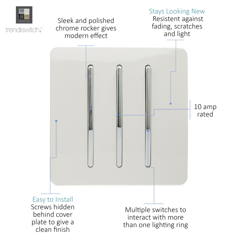 Trendiswitch White 3 Gang 2 Way 10 Amp Switch 3 Gang 2 Way