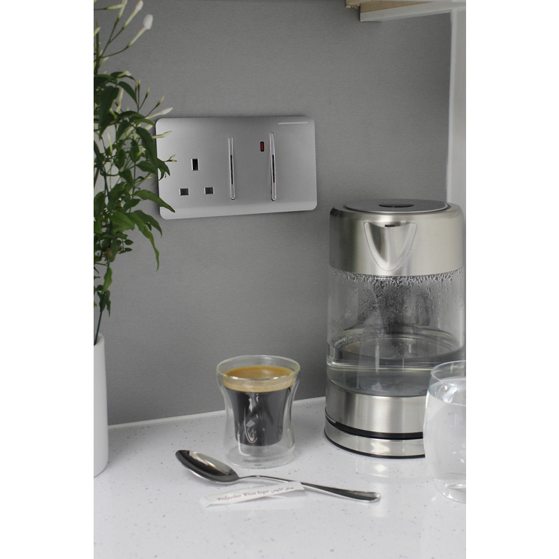 Trendiswitch Brushed Steel 13 Amp Cooker Switch & Socket with Neon 2 Gang
