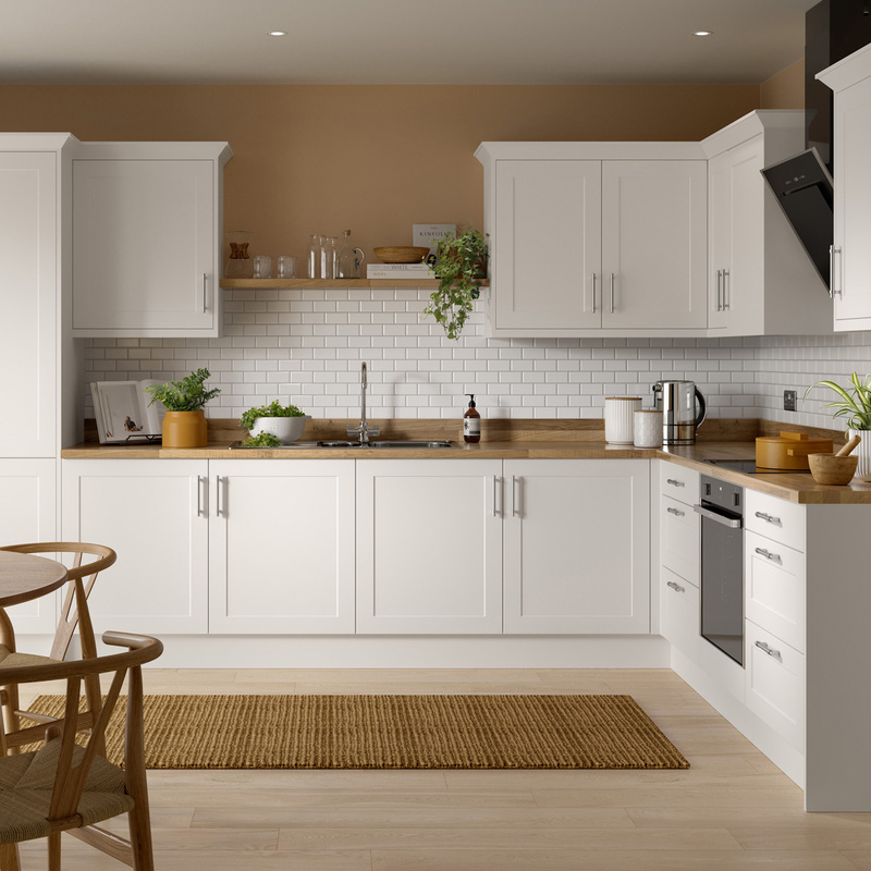 Kitchen Kit Ready Made Shaker Kitchen Cabinet Pull Out Base Blind Corner Unit Ultra Matt White 1000mm Left Hand